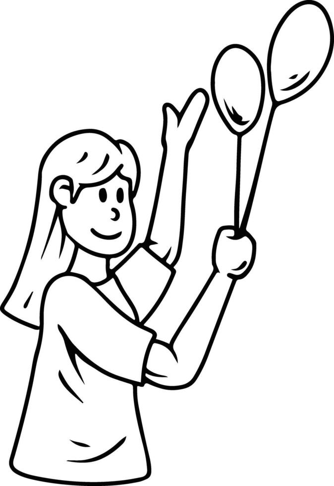 Happy girl playing with balloons in simple cartoon style vector
