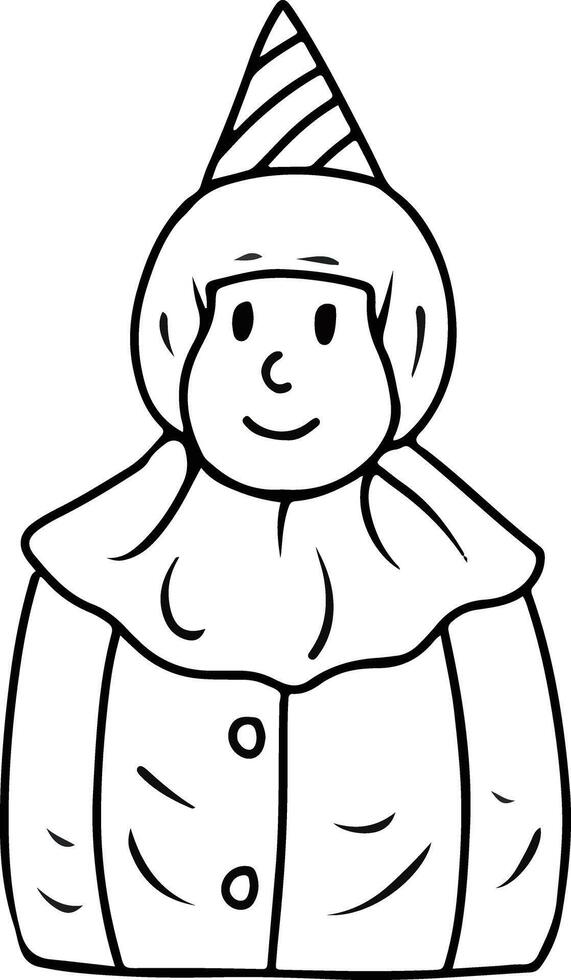 Cartoon child in party hat and cloak line art illustration vector