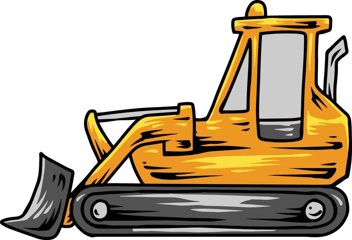 Cartoon bulldozer with crawler tracks and front blade vector