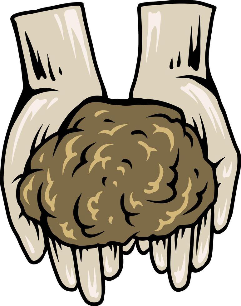 Hand holding compost soil illustration for organic gardening vector