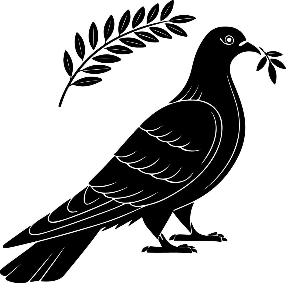 Peace Dove Silhouette with Small Leaf in Beak vector