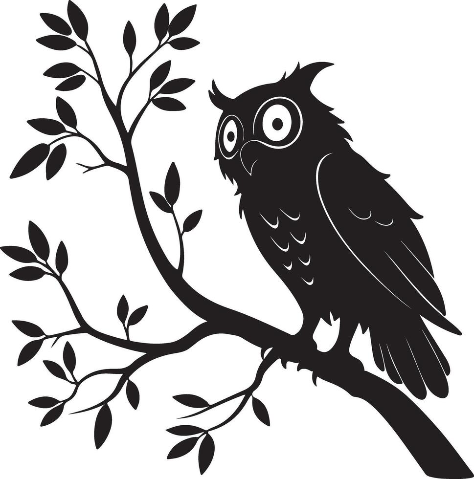 Owl Silhouette with Circular Eyes in Calm Mood vector
