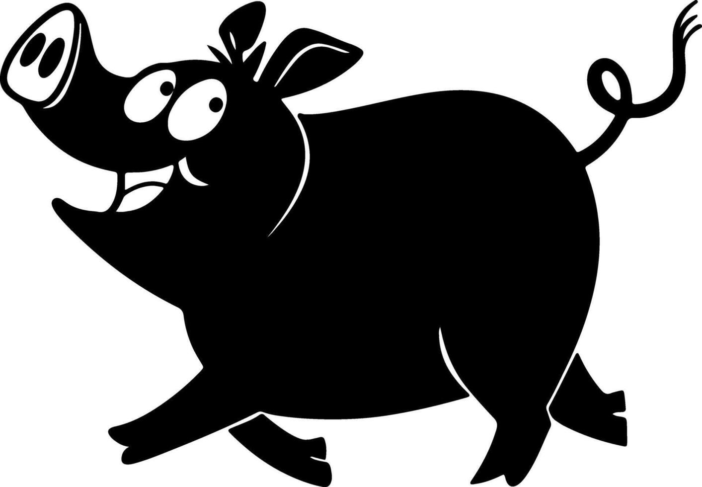 Cute Pig in Cartoon Design with Bold Lines Silhouette vector