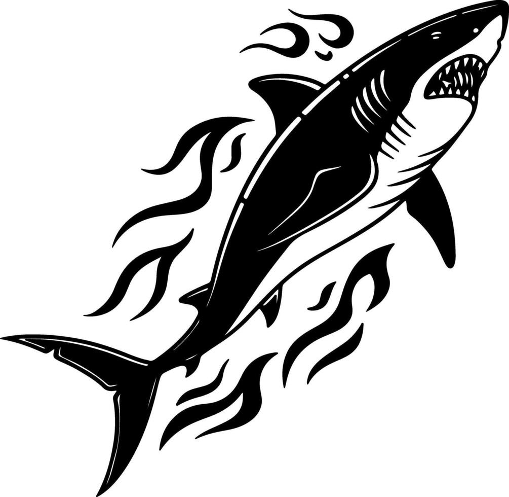 Stylized Shark Silhouette with Fin and Flat Shape vector