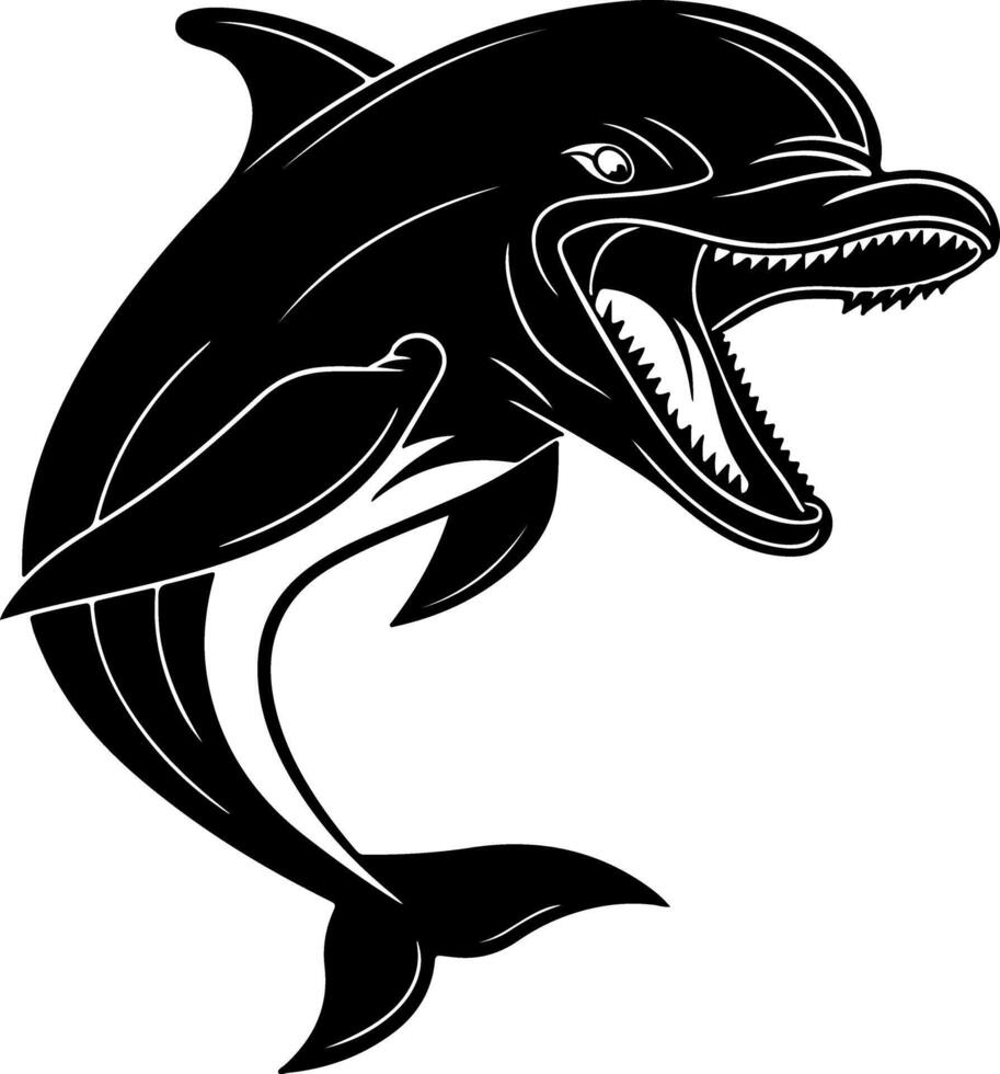 Angry Dolphin Face with Fierce Silhouette Mood vector