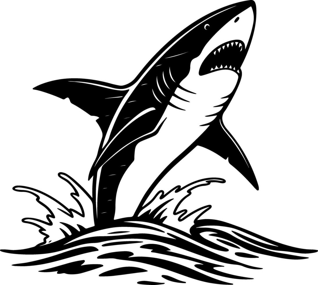 Shark Fin Cutting Through Waves in Motion Silhouette vector
