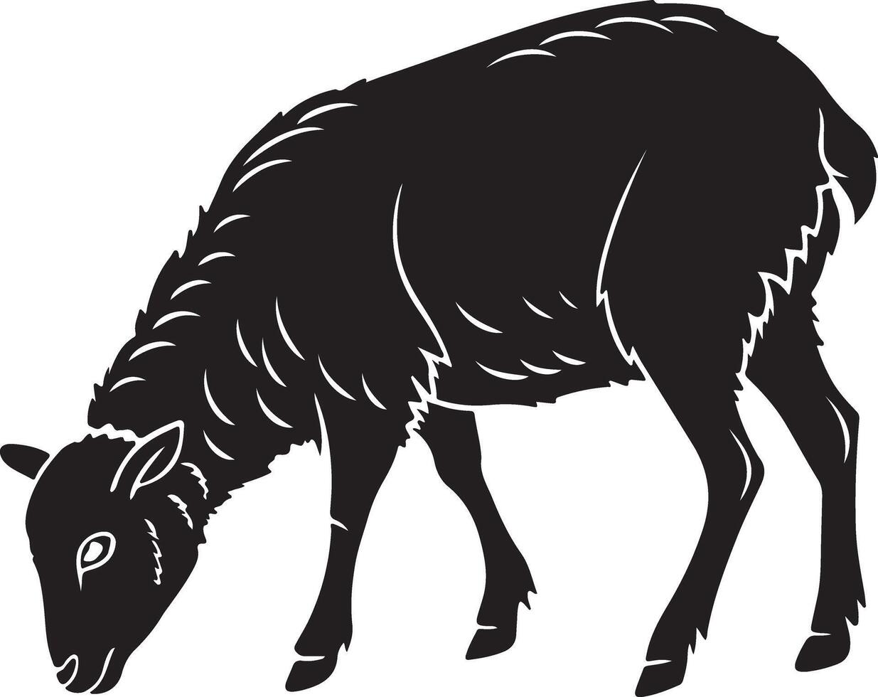 Grazing Sheep Side Profile with Head Down Silhouette vector