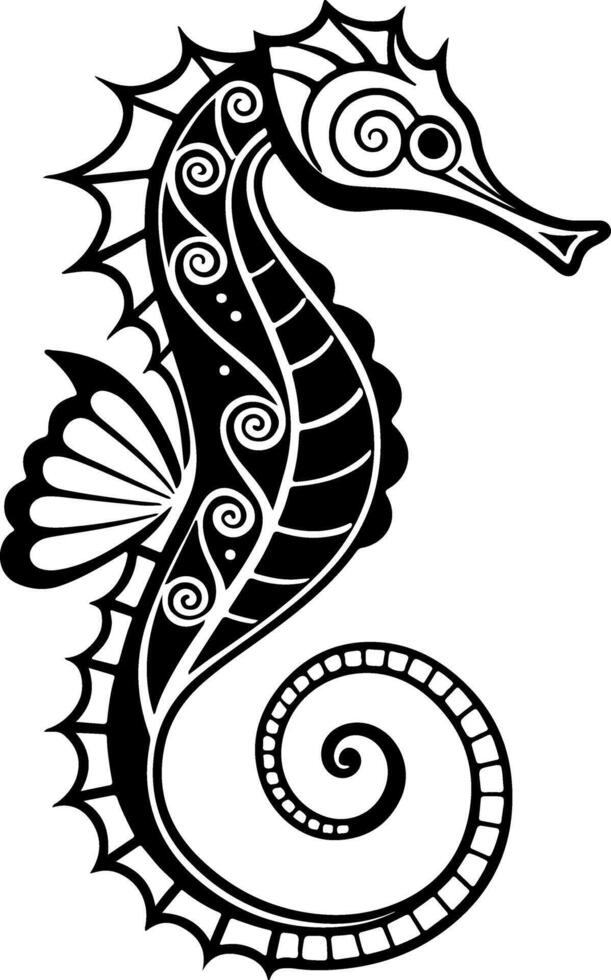 Ornamental Seahorse Silhouette in Artistic Style vector