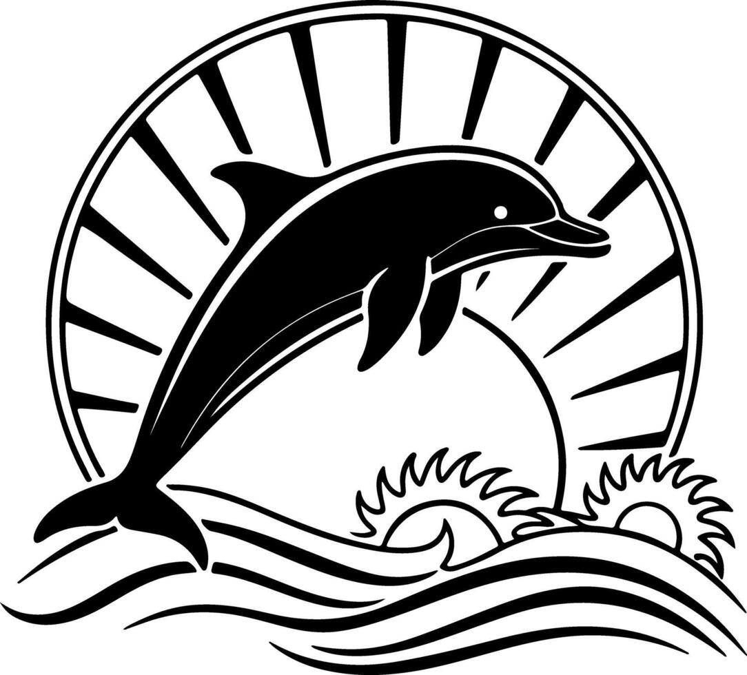 Dolphin Silhouette with Radiant Sun Illustration vector