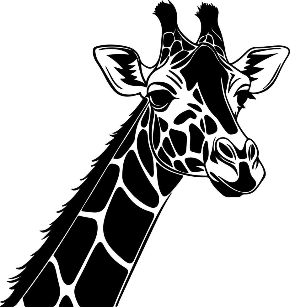 Giraffe Face with Curious Expression Silhouette vector