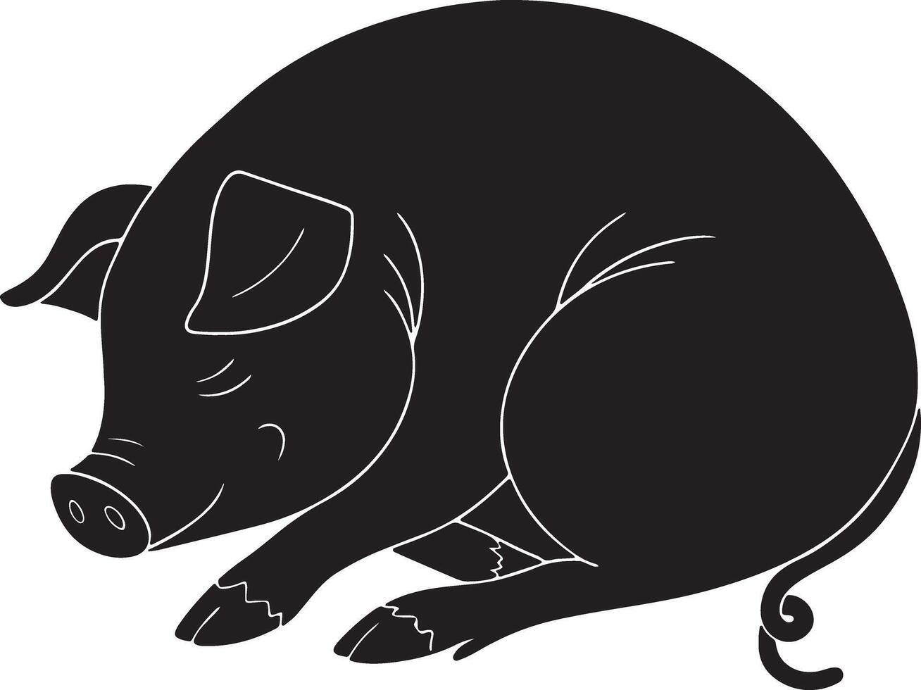 Sleeping Pig Curled Up Silhouette in Resting Position vector