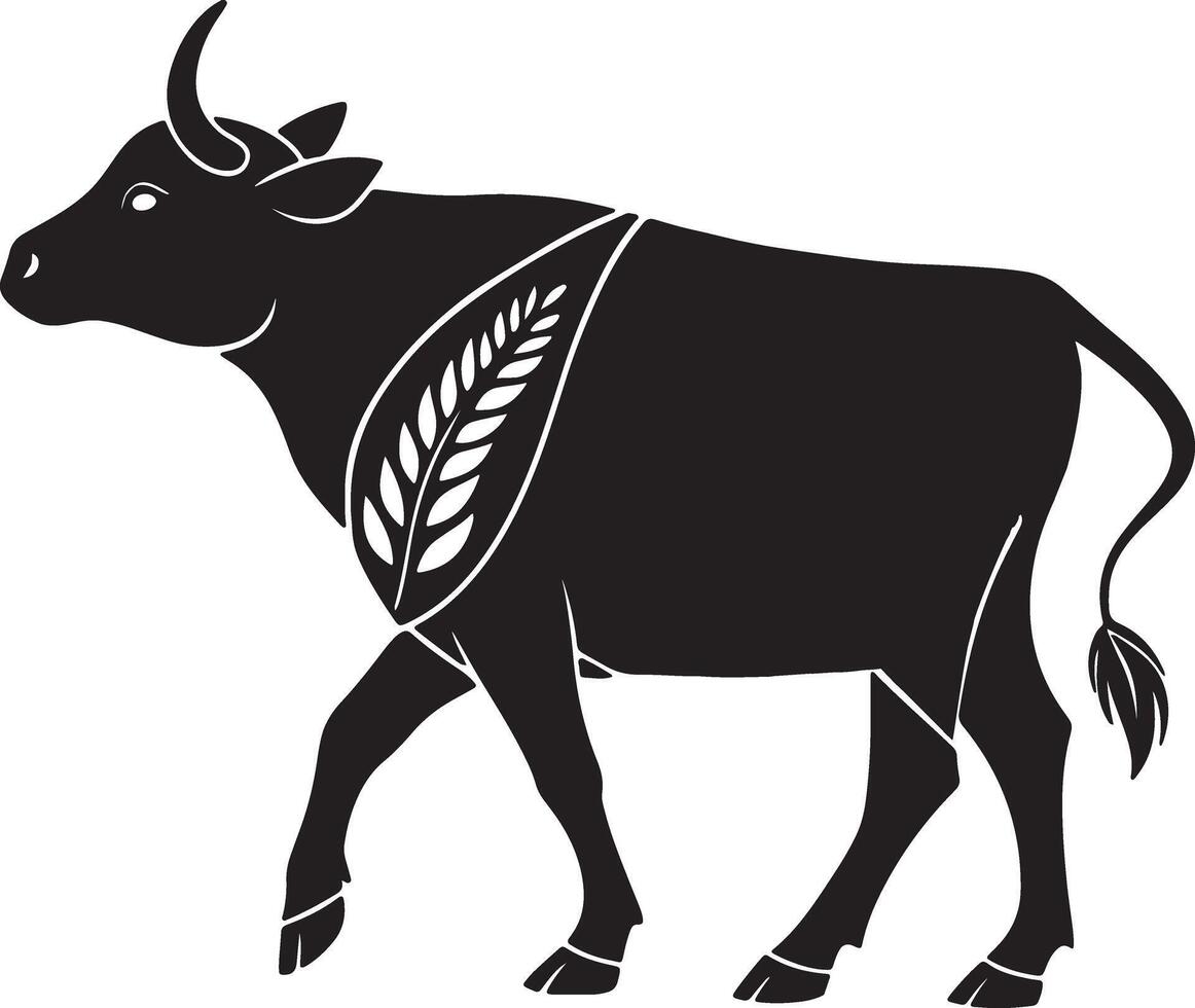 Standing Cow Silhouette with Detailed Tribal Pattern vector