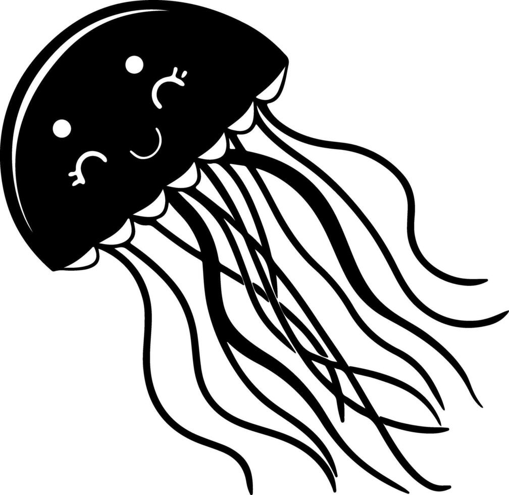 Smiling Jellyfish Face Silhouette in Flat Black vector
