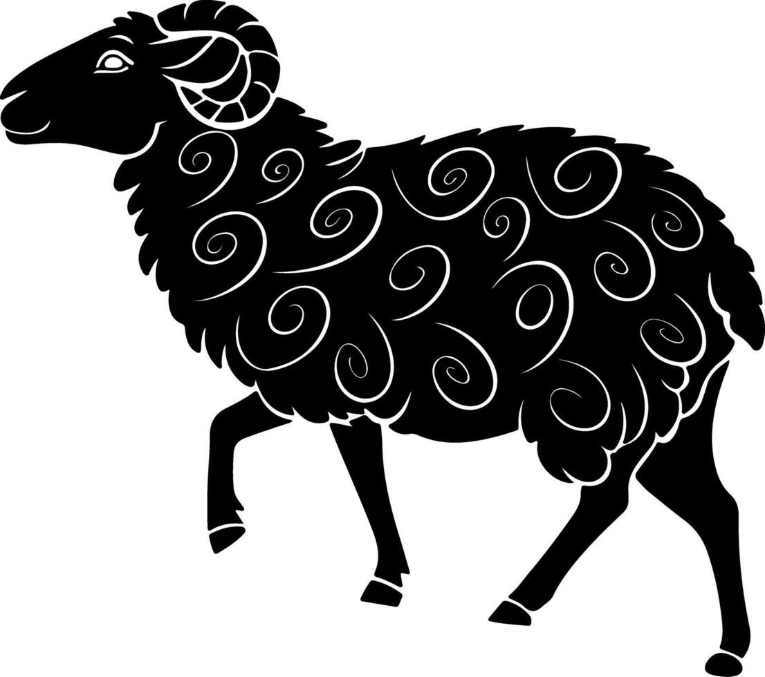 Sheep Face Front View Silhouette with Artistic Details vector