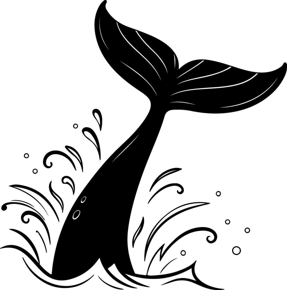 Whale Tail Splashing from Water in Iconic Silhouette vector