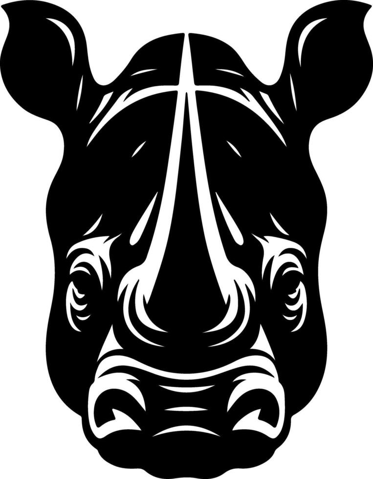 Rhino Face Front View Silhouette with Fierce Look vector
