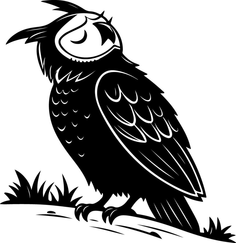 Owl Silhouette with Head Tilted in Alert Posture vector
