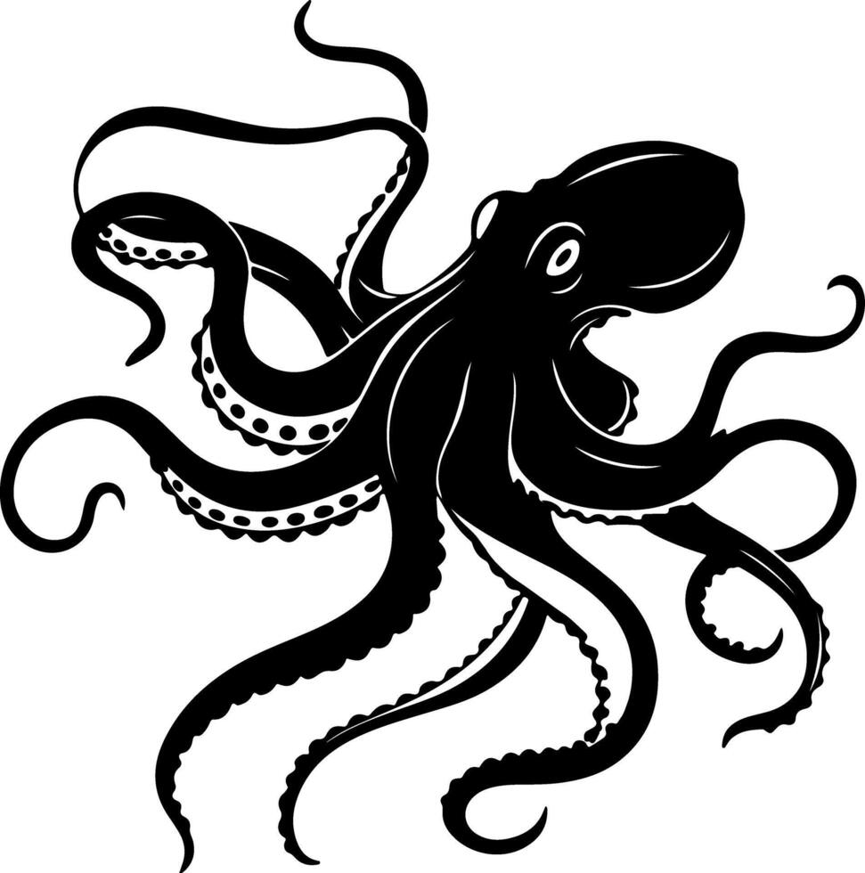 Octopus Silhouette with Spread Tentacles vector