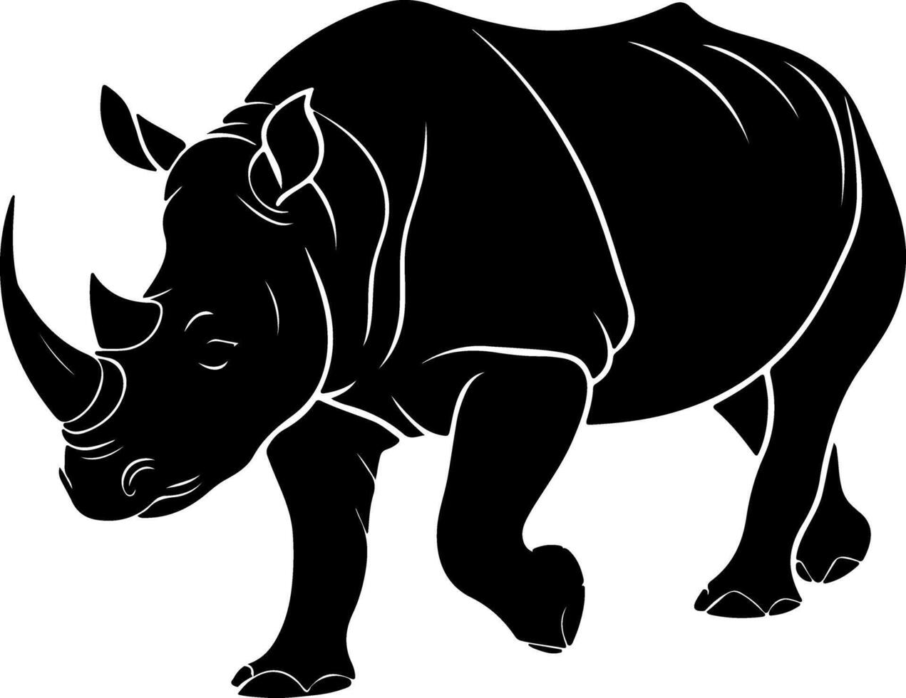 Powerful Walking Rhino Silhouette in Forward Motion vector