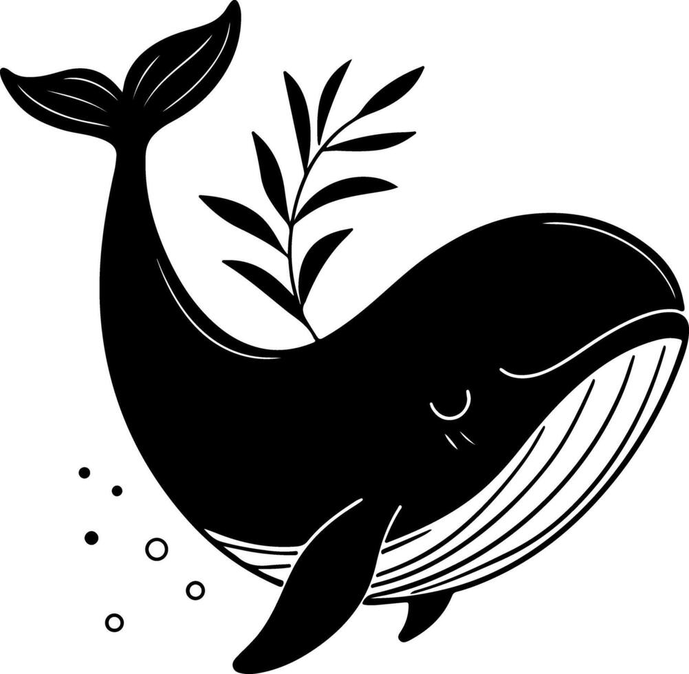Peaceful Whale Face in Artistic Silhouette View vector