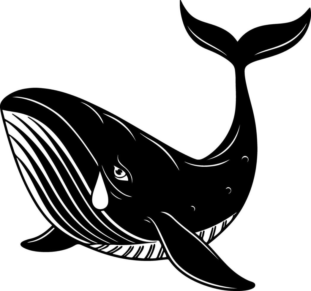 Sad Whale Face with a Teardrop in Silhouette vector