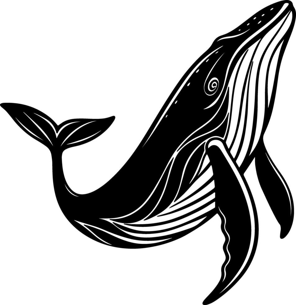 Jumping Whale Silhouette in Splash Motion vector