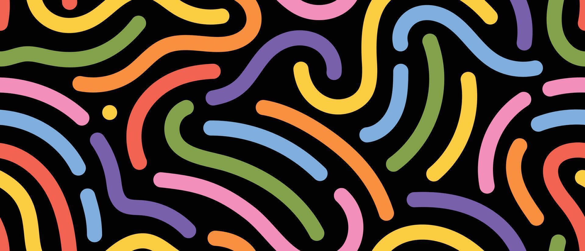 Hand-drawn curvy lines background. Modern abstract seamless pattern with colorful brush strokes. Ideal for fashion prints and web design vector