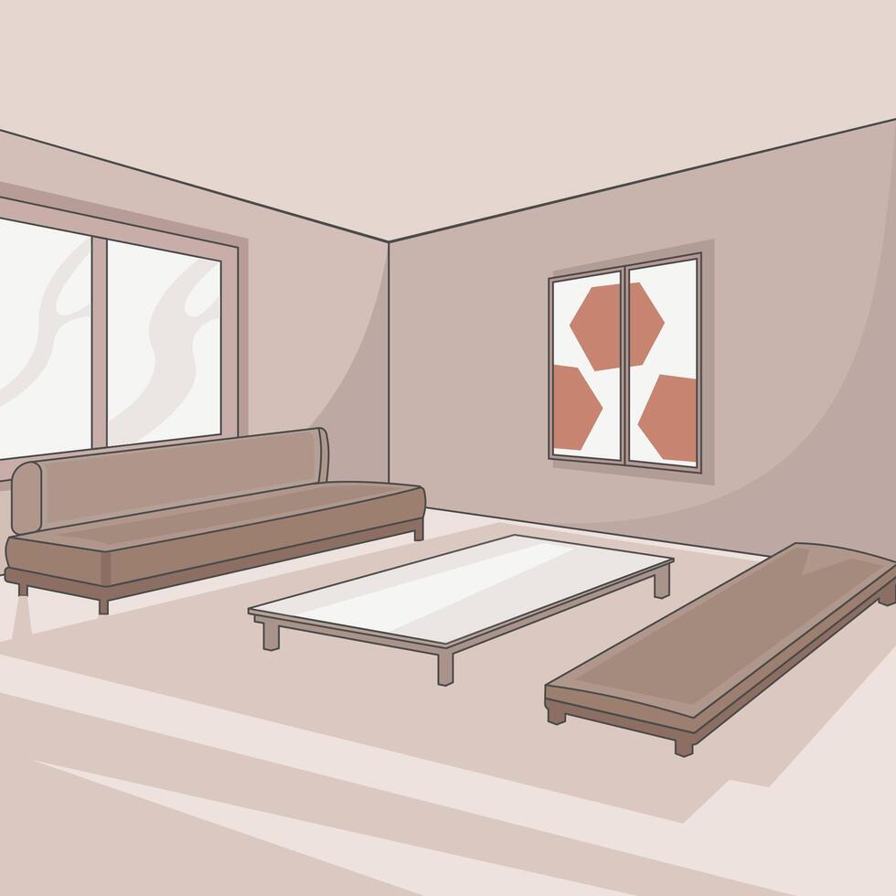 living room illustration template graphic design . furniture 2d simple cartoon interior with sofa , painting and window for apartment concept on backgrounds in flat style vector