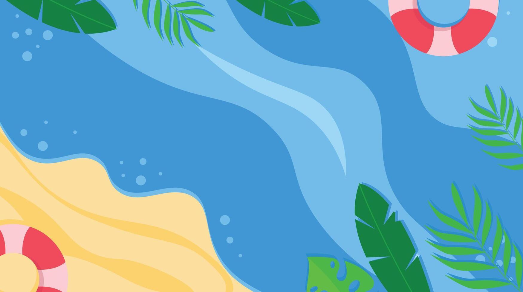 Summer Beach Scene with Ocean Waves and Palm Leaves vector
