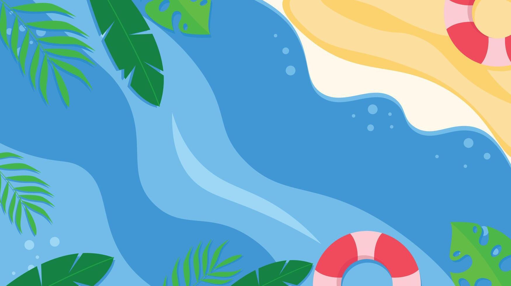 Summer Pool Relaxation Scene with Lifesavers and Tropical Leaves background vector