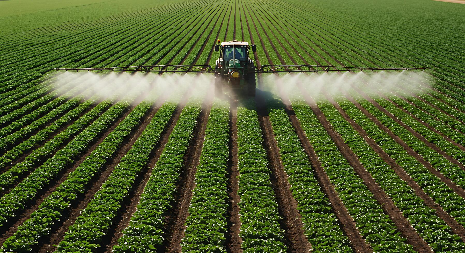 Tractor Spraying Crops in a Field, Agriculture Farming and Modern Techniques photo