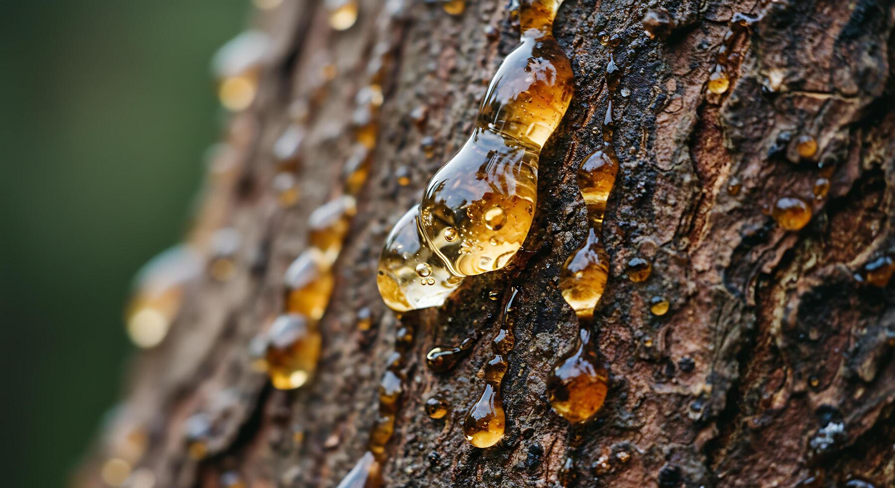 Close Up Shot of Tree Resin Dripping Down a Bark for Natural Background photo
