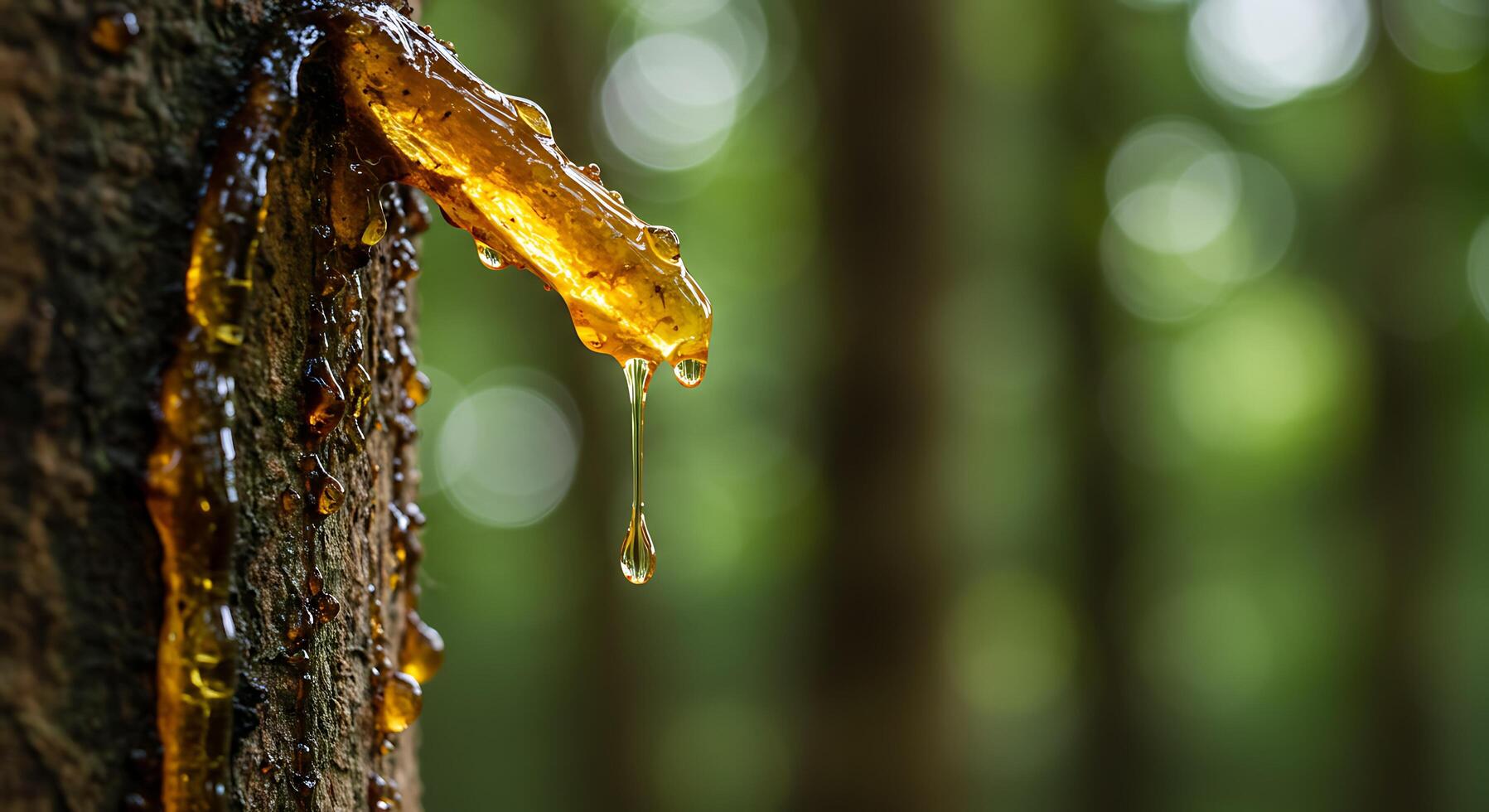 Tree Resin Dripping Down Bark Natural Forest Background Detailed Close-up photo
