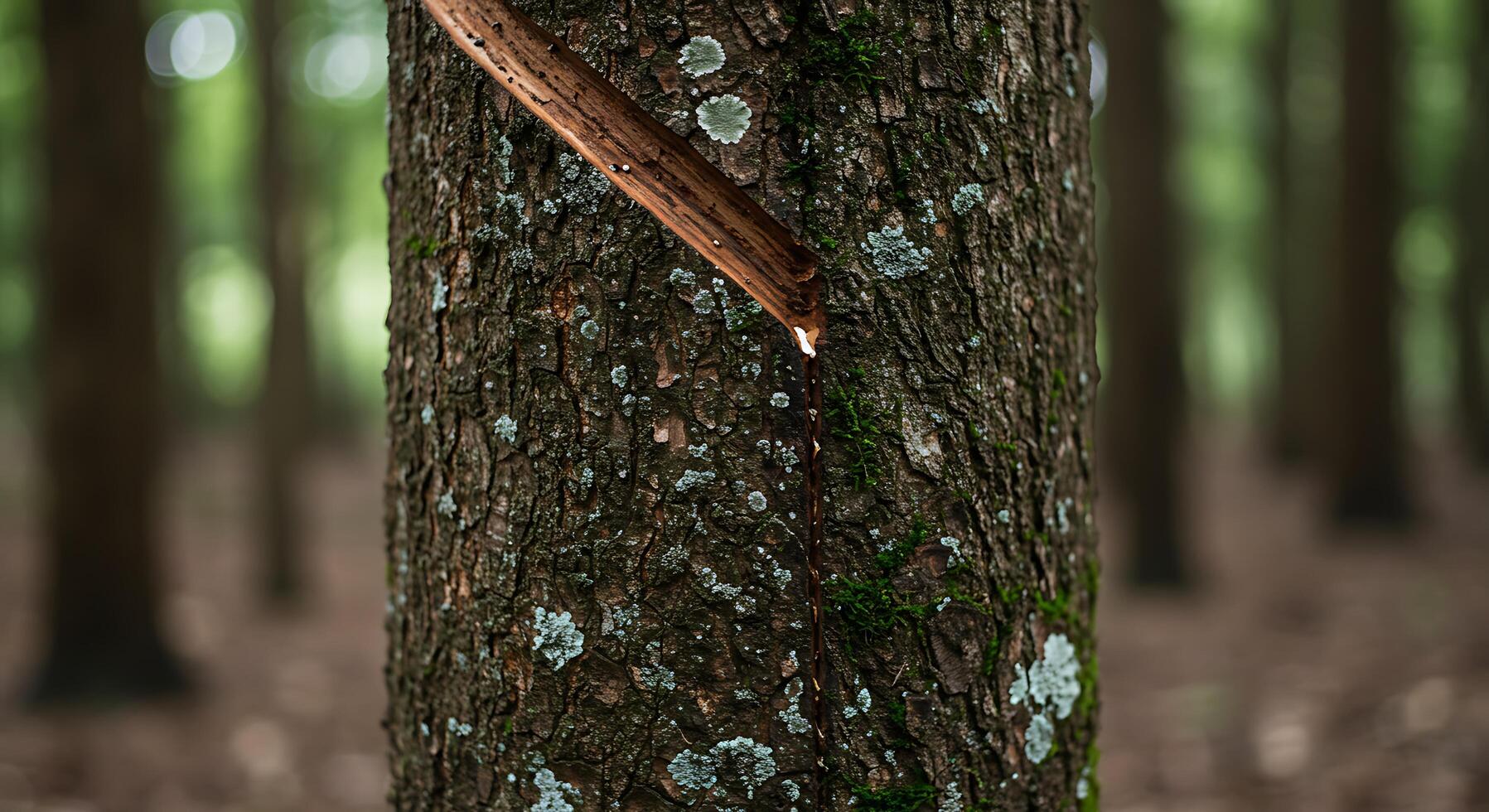 Tree Trunk with Sap Dripping in a Forest Environment Blurred Background photo