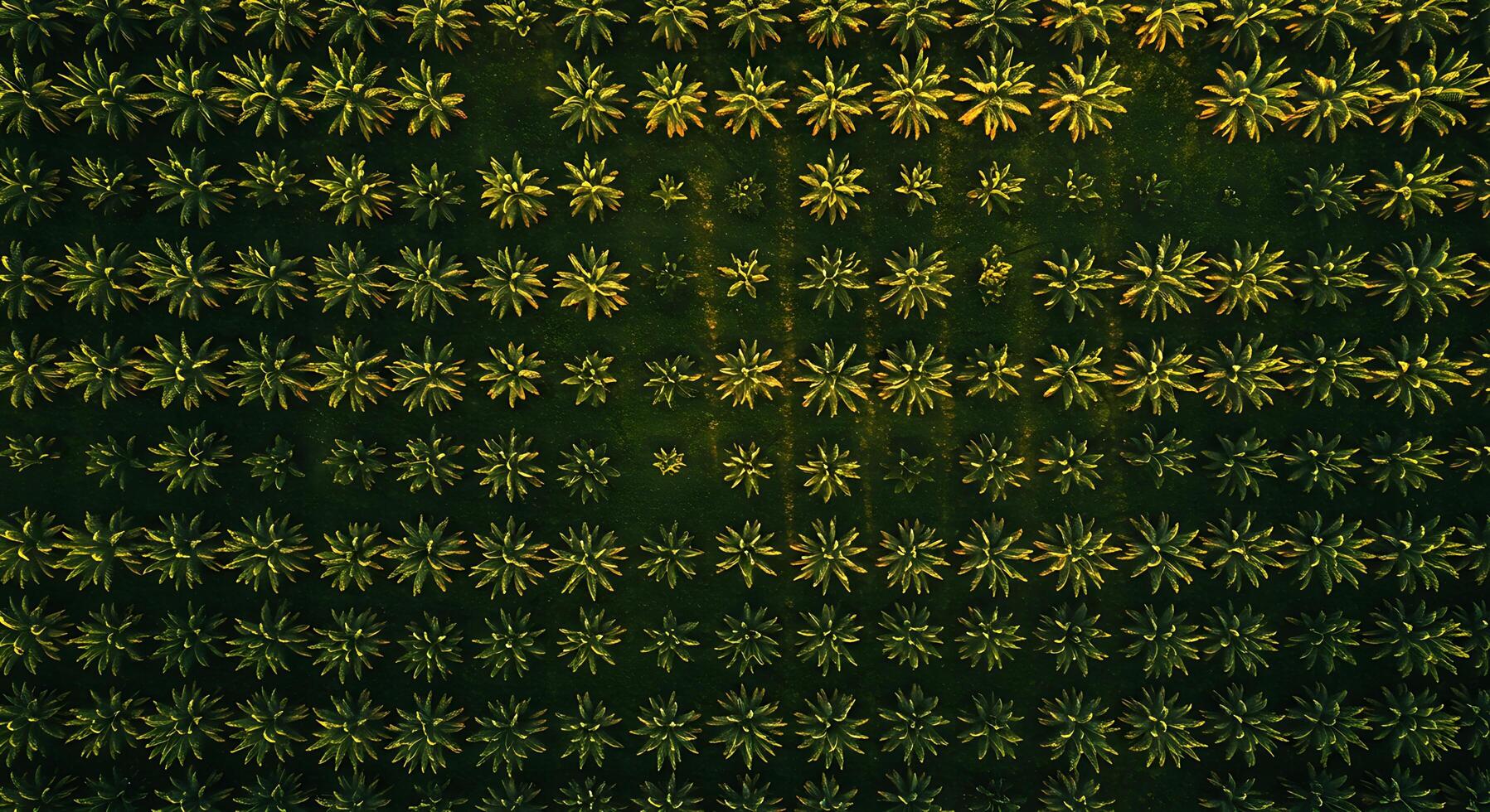 Aerial View of Lush Green Plant Field with Repeating Pattern and Sunlight photo