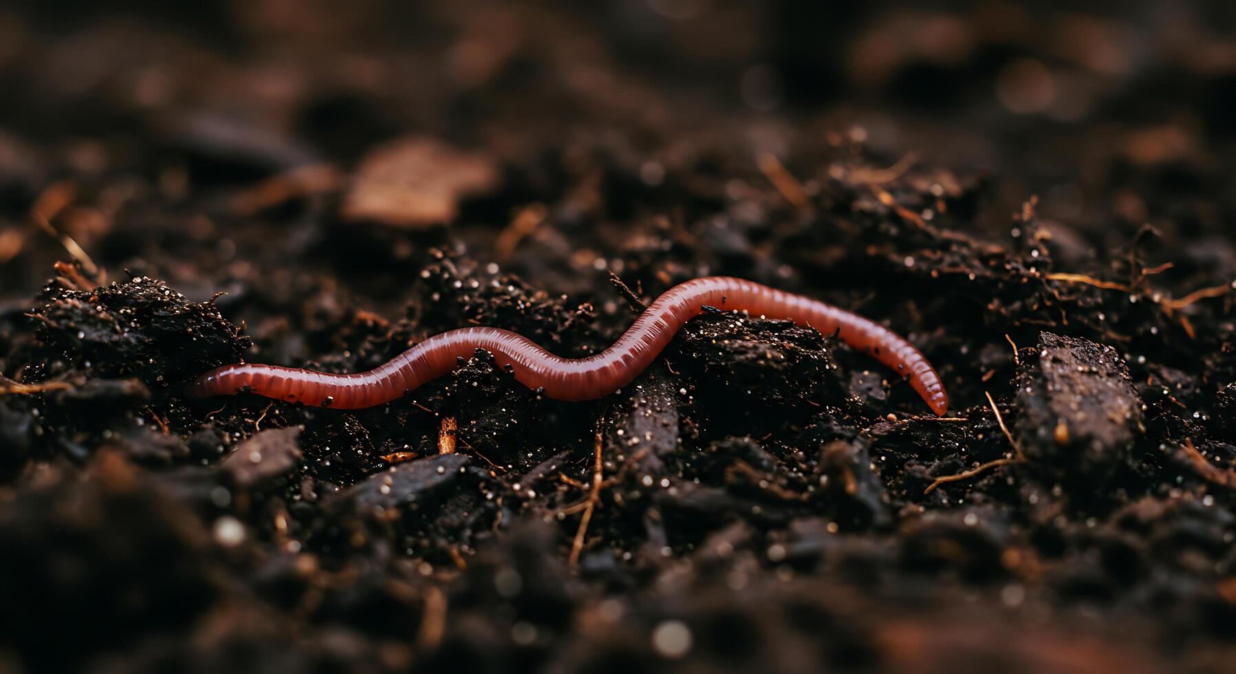 Worm Crawling on Moist Soil Close Up Natural Composting Process photo