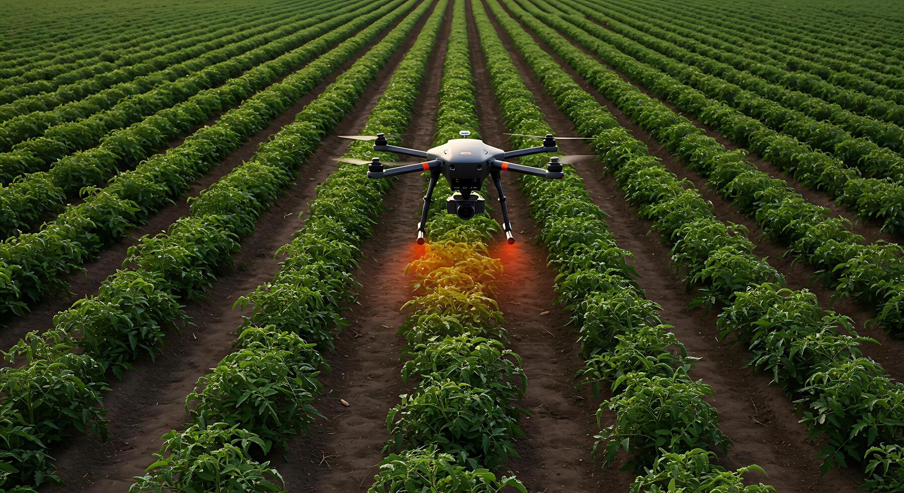 Drone Flying Over Crop Rows in Agriculture for Inspection and Surveillance photo