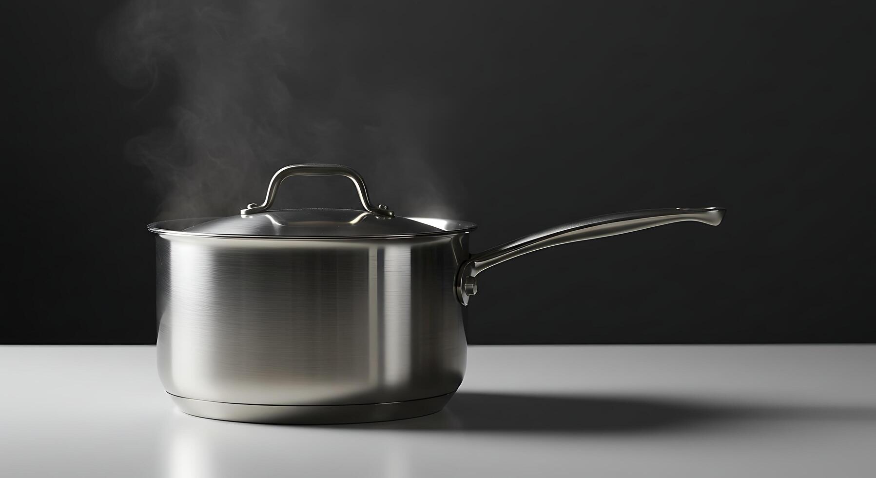 Saucepan with Steam Cooking on Countertop photo