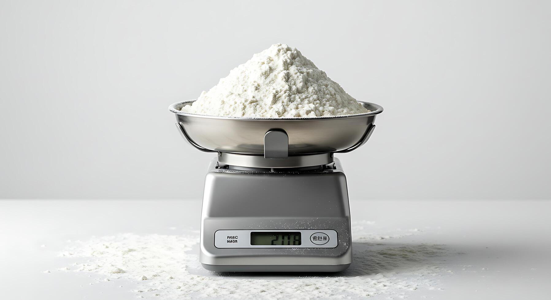 Weighing Flour on Digital Kitchen Scale for Baking Measurement photo