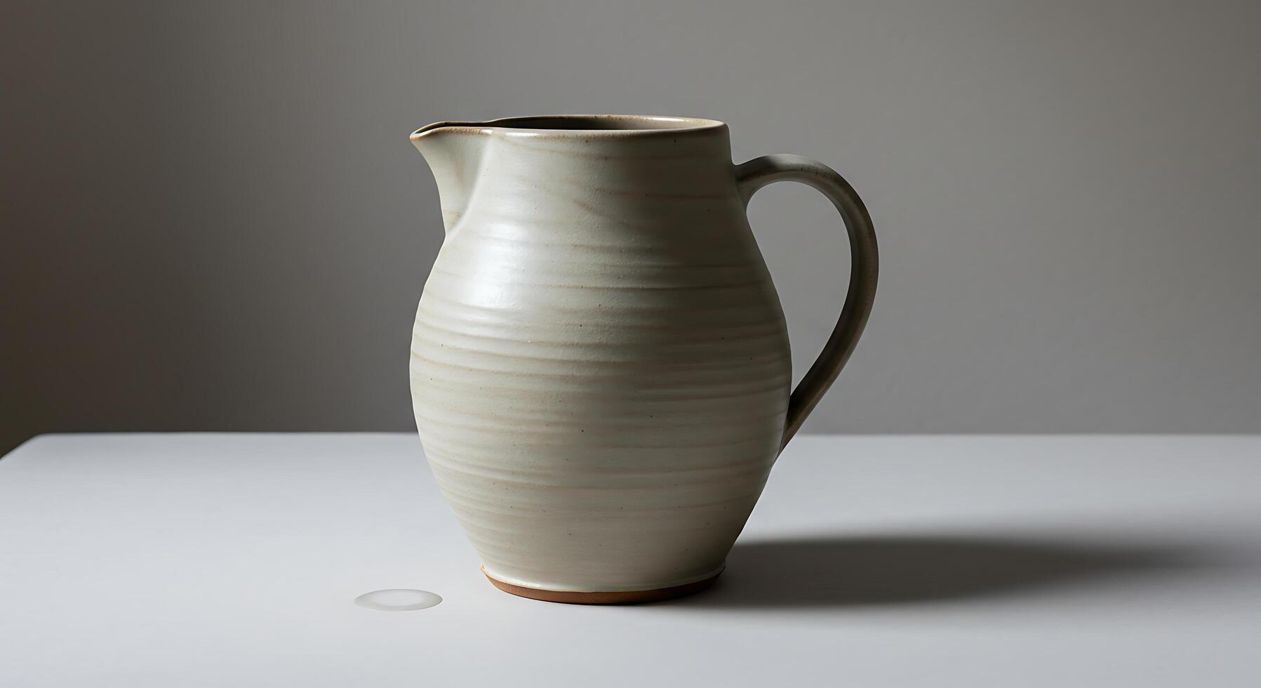 Ceramic Pitcher on White Surface with Minimalist Studio Lighting photo