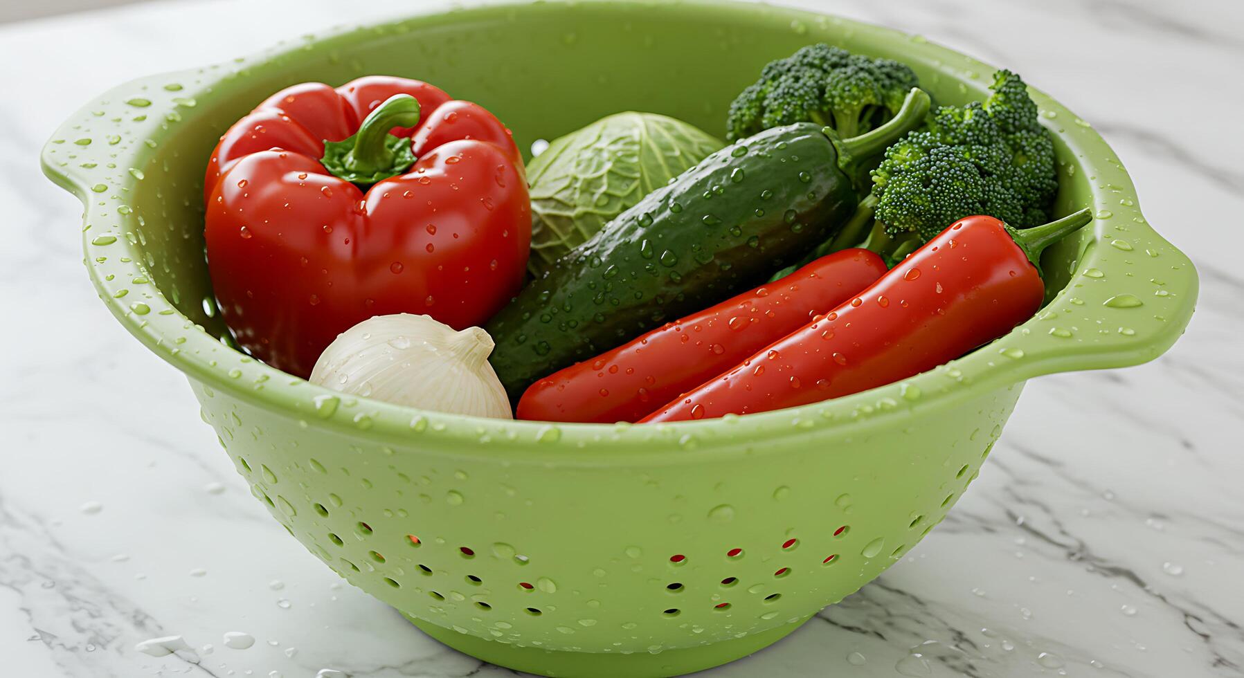 Fresh Vegetables in Colander Ready for Cooking and Healthy Eating photo