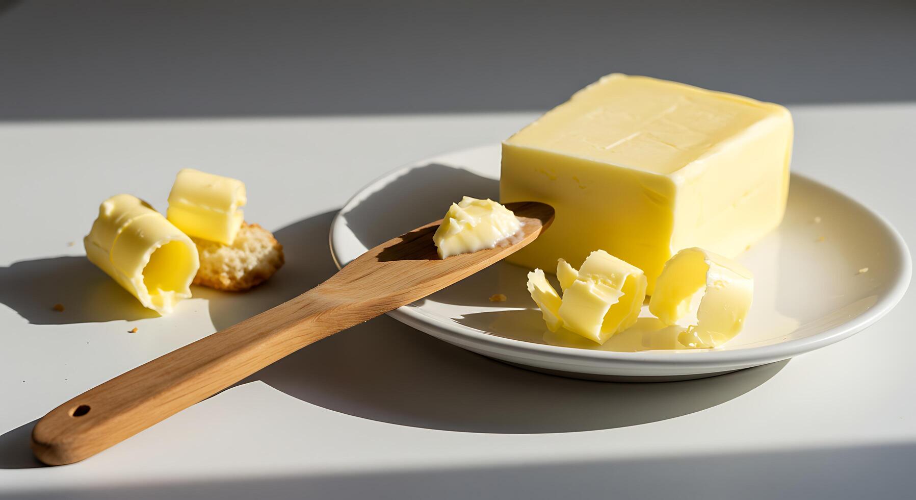 Preparing Butter with Wooden Spreader on White Plate photo