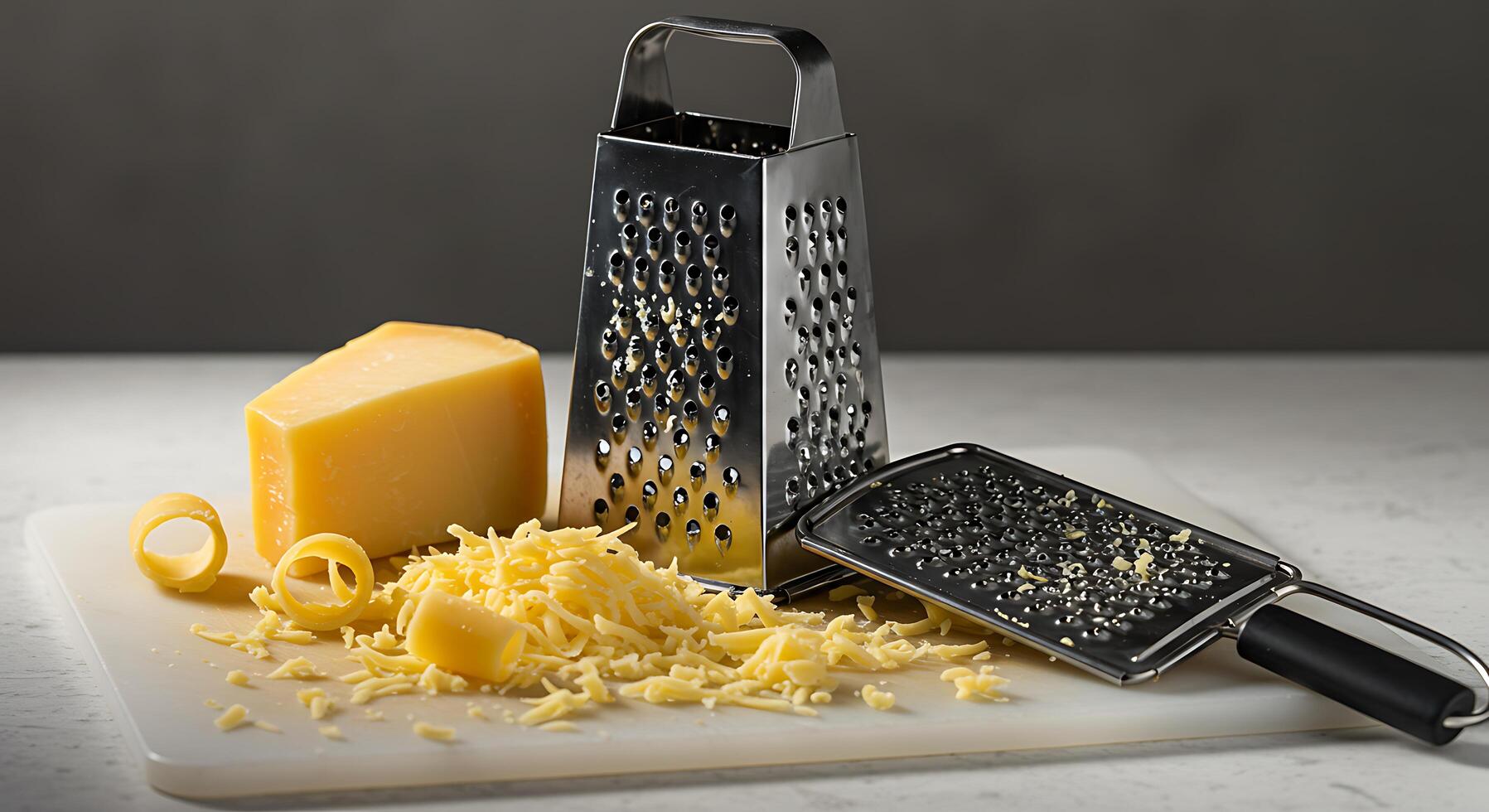 Cheese Grating Still Life on Cutting Board Ready to Use photo