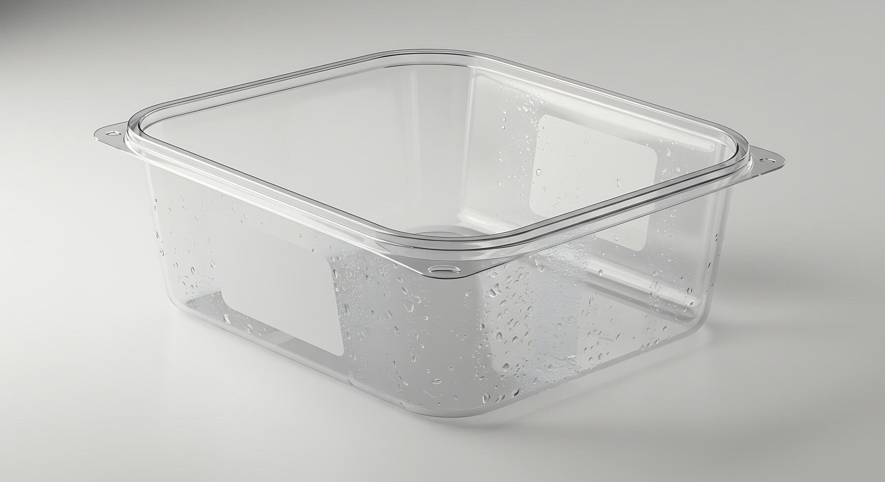 Empty Clear Plastic Container with Water Droplets photo