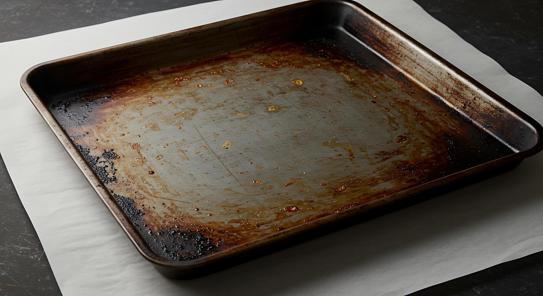 Used Baking Sheet with Residue on Parchment Paper photo