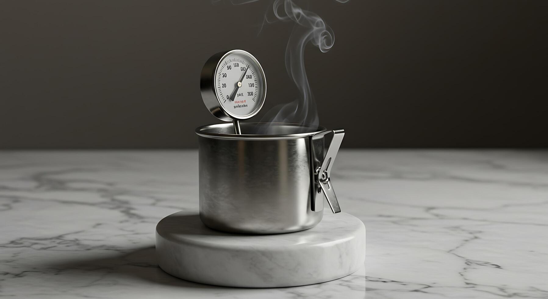 Measuring Temperature of Liquid in Metal Container with Rising Smoke photo