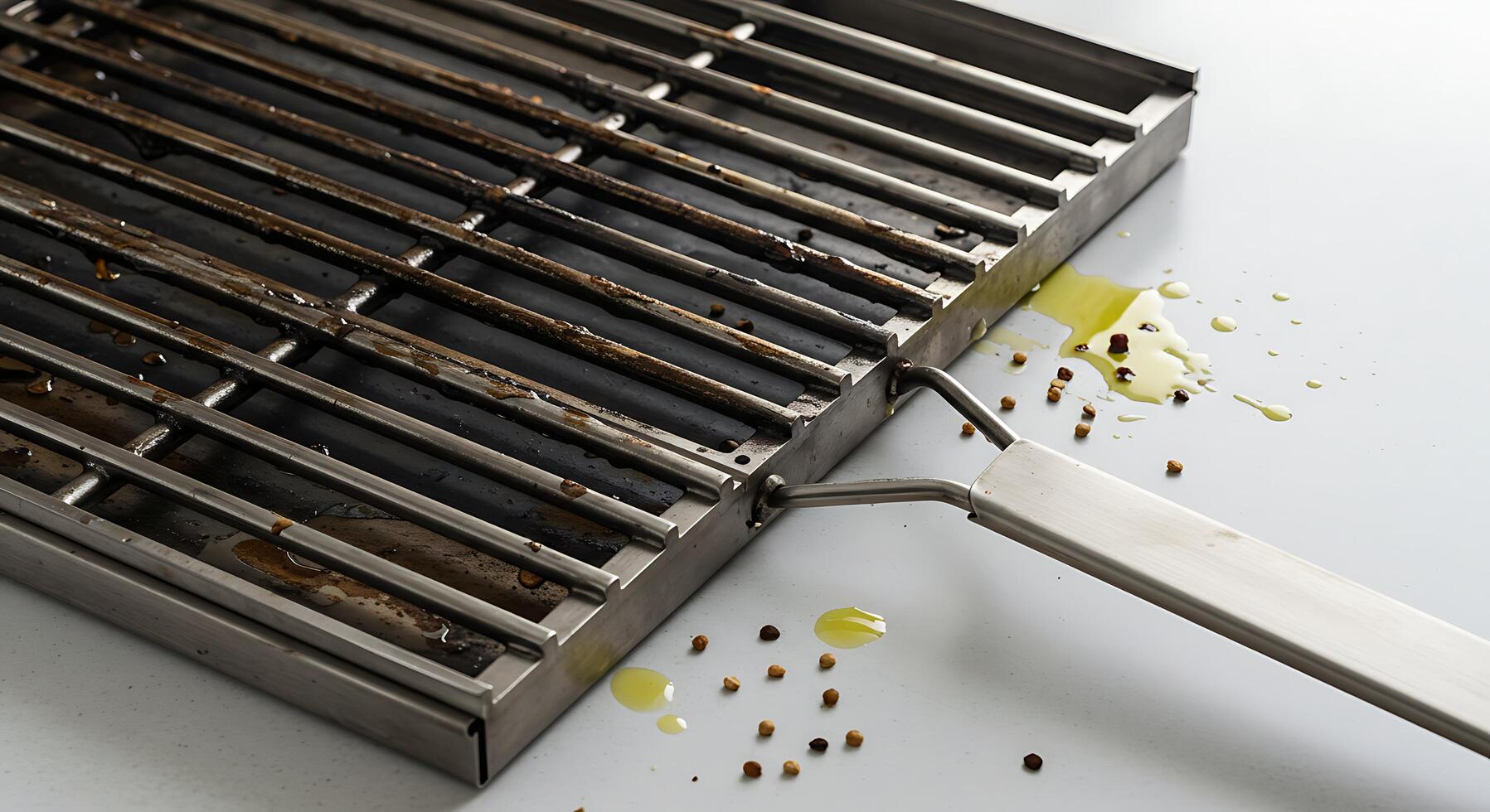 Grill Basket with Splattered Oil and Spices Ready for Cooking photo