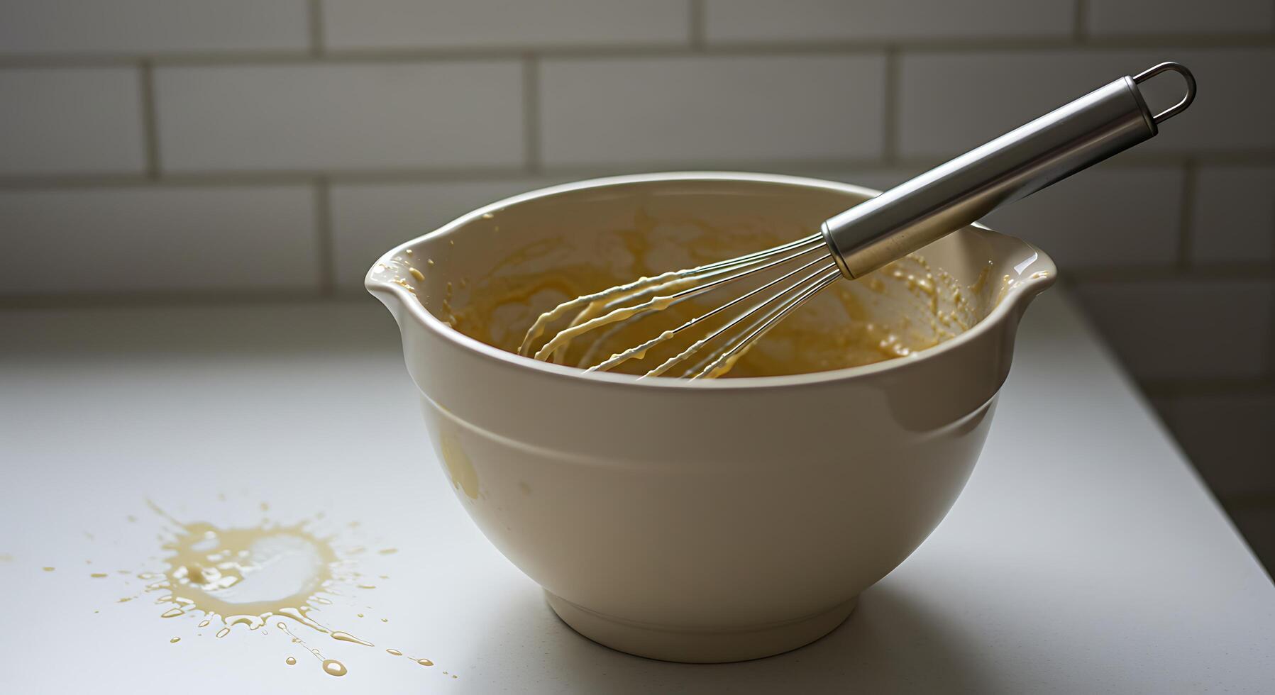 Mixing Batter in Bowl with Whisk on Kitchen Counter photo