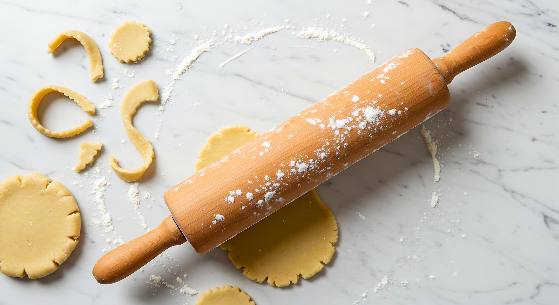 Rolling Pin and Dough on Marble Surface Preparation for Baking photo