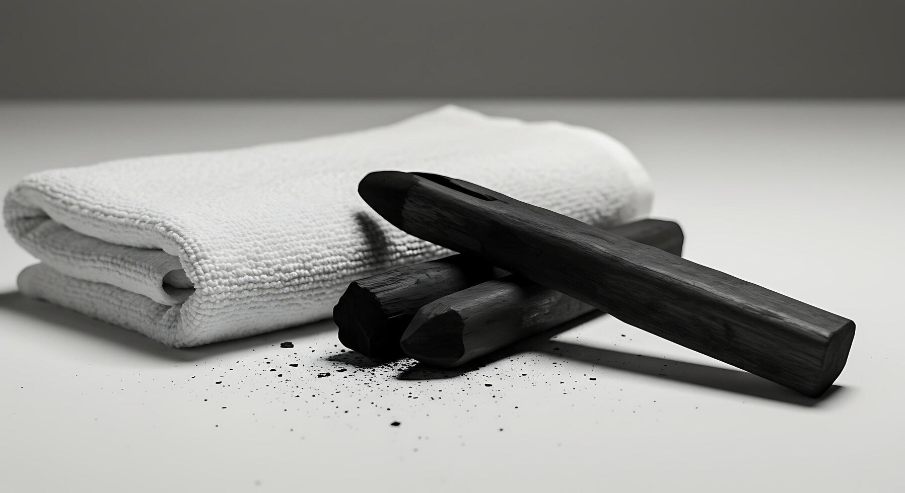Charcoal Drawing Sticks with Cleaning Cloth Still Life Composition photo